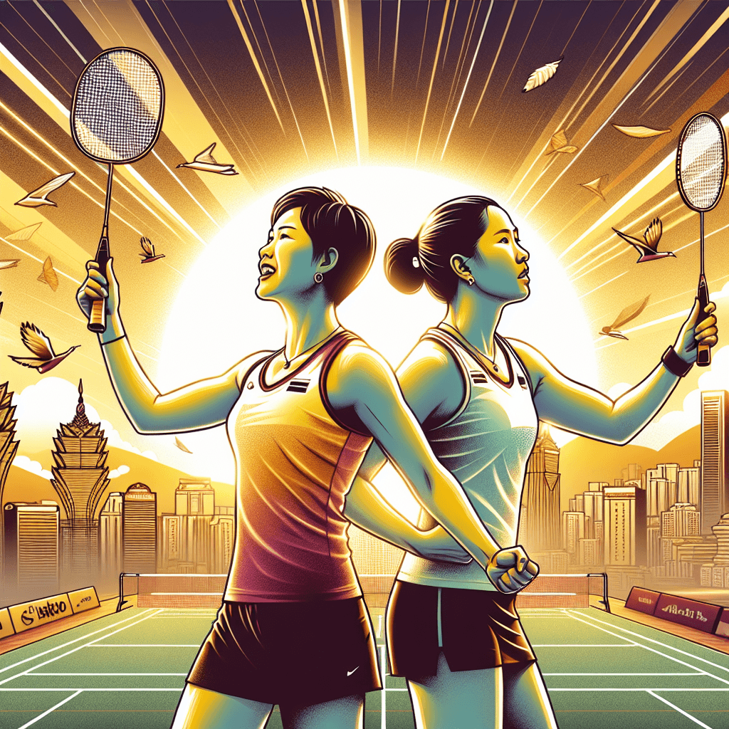 謝沛珊洪恩慈拍落日本組合 澳門羽球賽女雙奪冠, modern digital art style, high quality, suitable for blog post, no text or watermarks