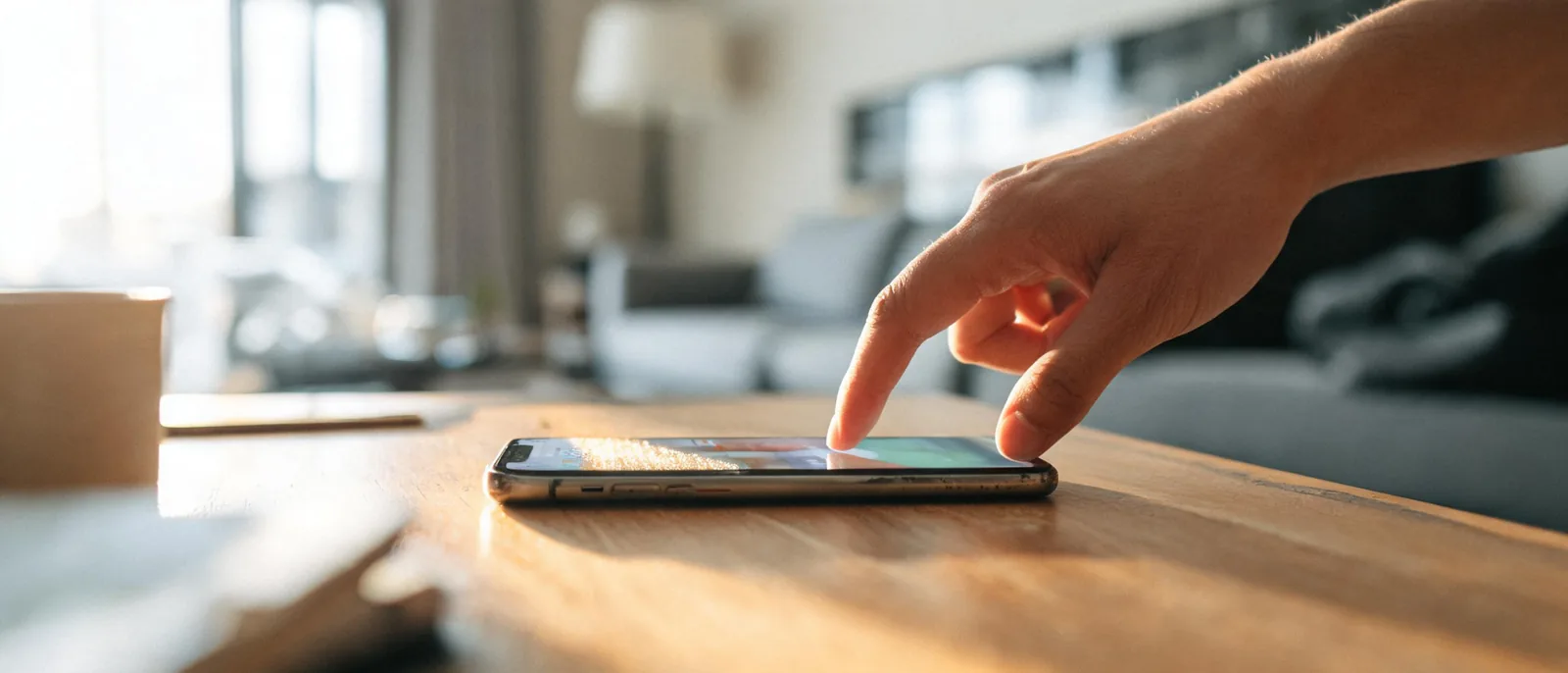 拇指按向手機螢幕下方的分享按鈕,示意 iPhone 加入主畫面的第一步